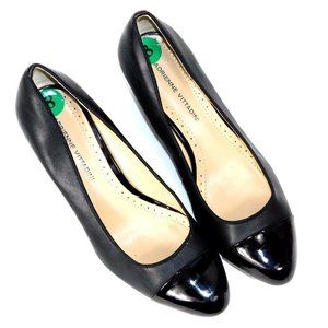 NWT Adrienne Vittadini "Manassas" Black with Patent Toe Cap Wedge